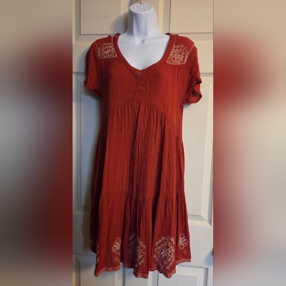 Knox Rose Rust Red Embroidered Dress Size Small